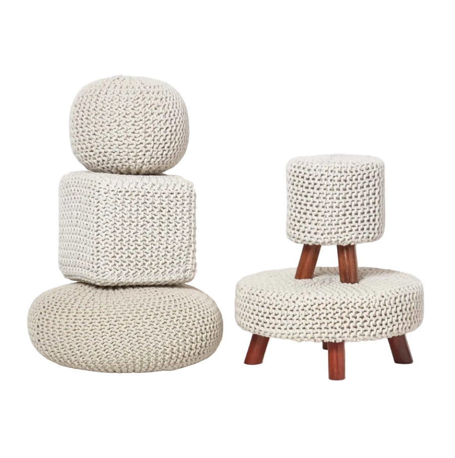 Large Knitted Cotton Pouffe Comfortable Floor Cushion